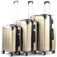T-Lovendo HK-909 Juego de 3 Maletas Set Trolley ABS Semirigidas Candado 4 Ruedas Dorado-Champagne